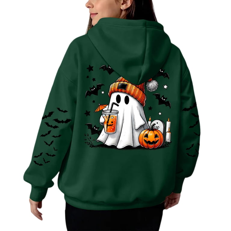 Hearthz Halloween Hoodie For Teen Girls Long Sleeve Cute Sweatshirt Pumpkin Funny Graphic Winter Preppy Oversized Y2k Kangaroo Pocket Girl 3 4