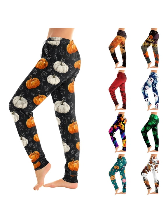 Halloween Print Pajama Pants for Women Ghost Pumpkin Spider Web Graphic Jogger Lounge Pants Elastic Waist Lounge Pants Womens with Cuffed Ankles