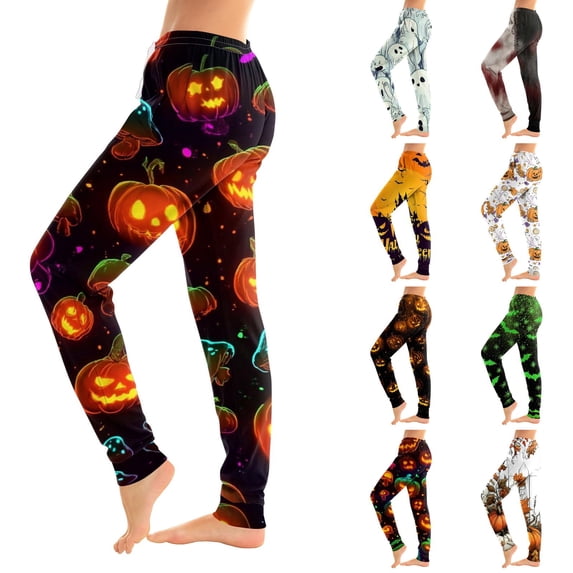 Hearthz Halloween Print Womens Pajamas Pants Ghost Pumpkin Bat Print Jogger Lounge Pants Elastic Waist Lounge Pants Women with Cuffed Ankles