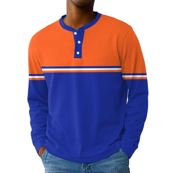Hearthz Henley Long Sleeve Shirts for Men Fall 3-Button Color Block Men Shirts Crew Neck Baseball Shirts for Men