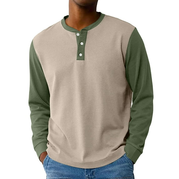 Hearthz Henley Long Sleeve Shirts for Men Fall 3-Button Color Block Summer Shirts for Men Crew Neck Sports Baseball Jerseys T Shirts