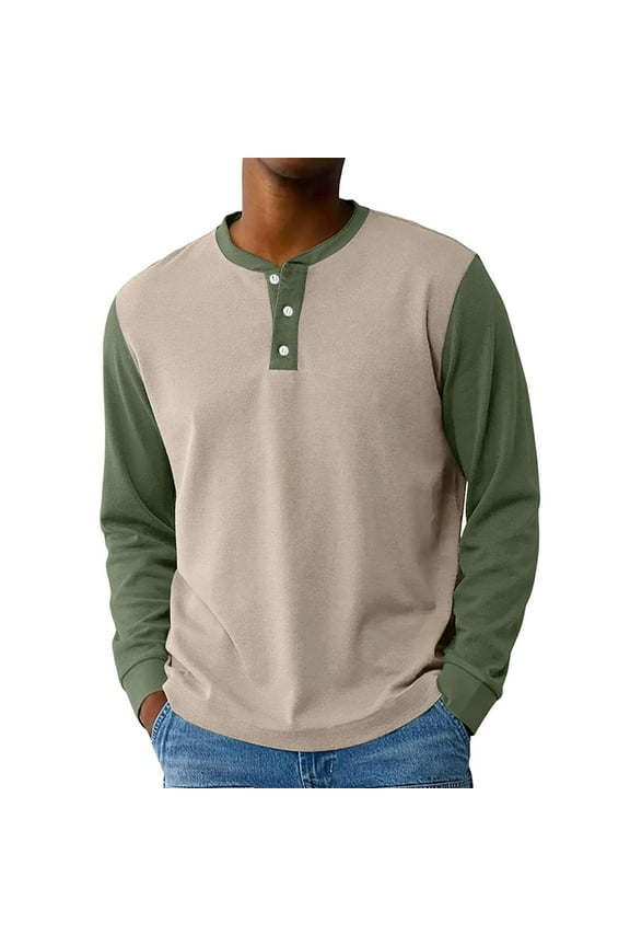 Henley Long Sleeve Shirts for Men Fall 3-Button Color Block Summer Shirts for Men Crew Neck Sports Baseball Jerseys T Shirts
