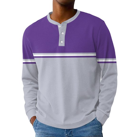 Hearthz Henley Long Sleeve Shirts for Men Fall 3-Button Color Block T Shirts for Man O Neck Baseball Cotton T Shirts