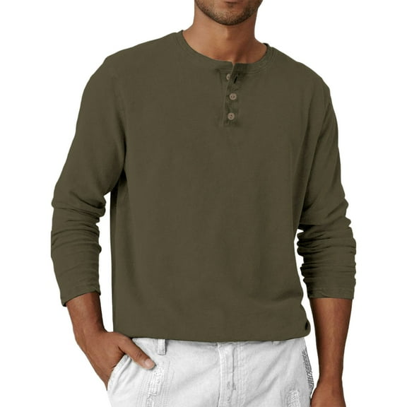 Hearthz Henley Long Sleeve Shirts for Men Fall 3-Button Solid Color Mens Casual Shirts Crew Neck Sports Baseball Jerseys T Shirts