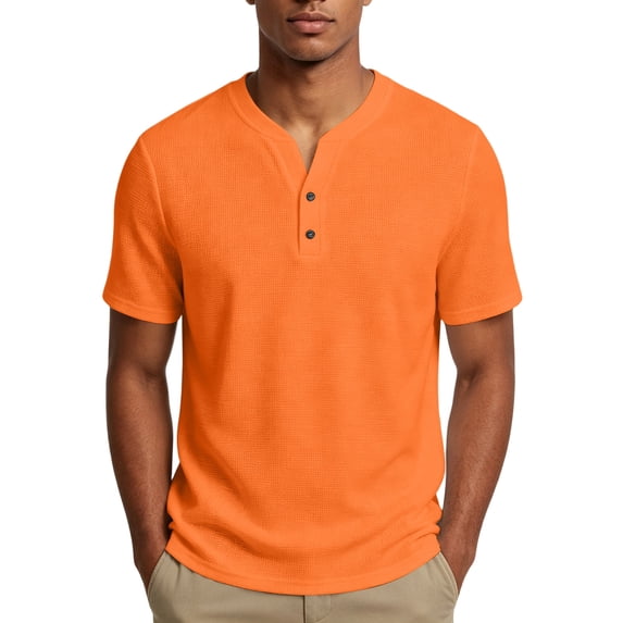 Hearthz Henley Shirts for Men 3 Button Short Sleeve Mens Shirts Basic Breathable Moisture Wicking Men's Athletic Shirts & Tees Orange XXL