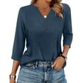 thumbnail image 1 of Hearthz Henley Shirts for Women 3/4 Sleeve Solid color Womens Tops Dressy Casual Fall V-Neck Button Womens Summer Blouses, 1 of 4