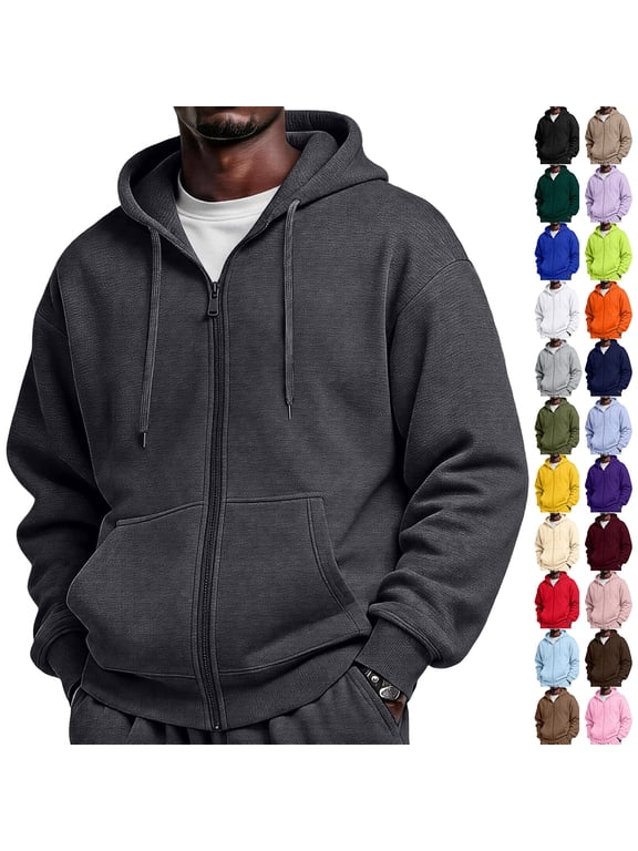 Hooded Flannel Shirt for Men Oversized Full Zip Up Mens Hooded Sweatshirts Drawstring Fall Winter Warm Mens Jacket with Hood Black L