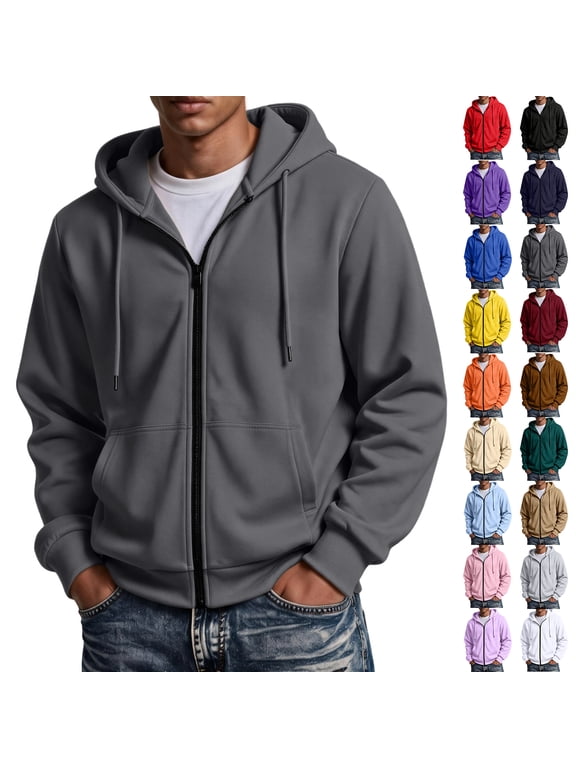 Hooded Flannel Sweatshirt for Men Oversized Zipper Mens Sweatshirts Hoodies Drawstring Fall Winter Warm Jacket with Hoodie for Men Dark Gray M