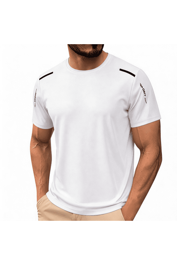 Ice Silk Quick Dry Shirts for Men Short Sleeve Crew Neck Men's Athletic Shirts & Tees Moisture Wicking Workout Comfort Colors Tshirt White S
