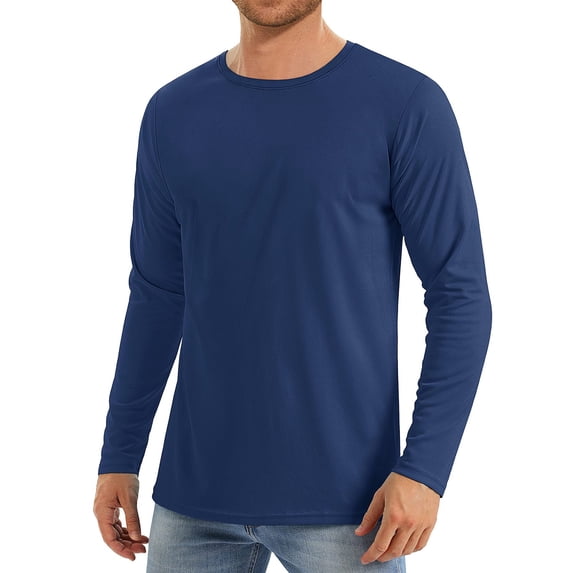 Hearthz Ice Silk Sun Shirt UPF 50+ Men's Fishing Shirt Hiking Running Swim Quick Dry Crew Neck Long Sleeve Mens UV Protection Shirts Navy XL