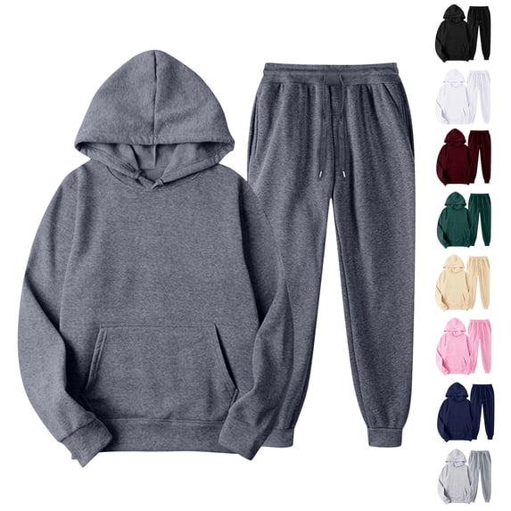Hearthz Jogging Sets for Women 2 Piece Drawstring Solid Color Y2k Tracksuit Sweatsuit Set Fall Winter Womens Matching Sweat Set Khaki XXL