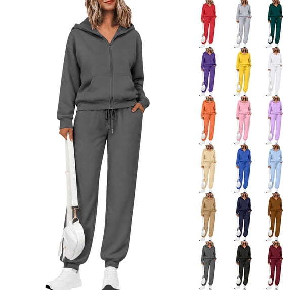 Hearthz Jogging Sets for Women 2 Piece Zipper Lounge Hoodie Sweatsuit Sets Fall Winter Womens Matching Sweat Set with Pocket Royal Blue XXL