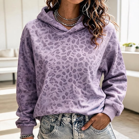 Hearthz Leopard Print Oversized Hoodies for Women Oversized Y2k Trendy Fall Womens Pullover Sweatshirt Long Sleeve Drop Shoulder Hooded Womens Oversized Sweatshirt
