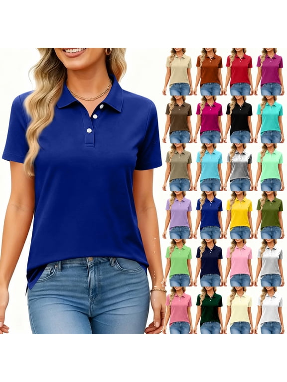 Light Purple Womens Polo Shirt Short Sleeve Collared Uniform Women's Top Business Casual Golf Polo Shirts