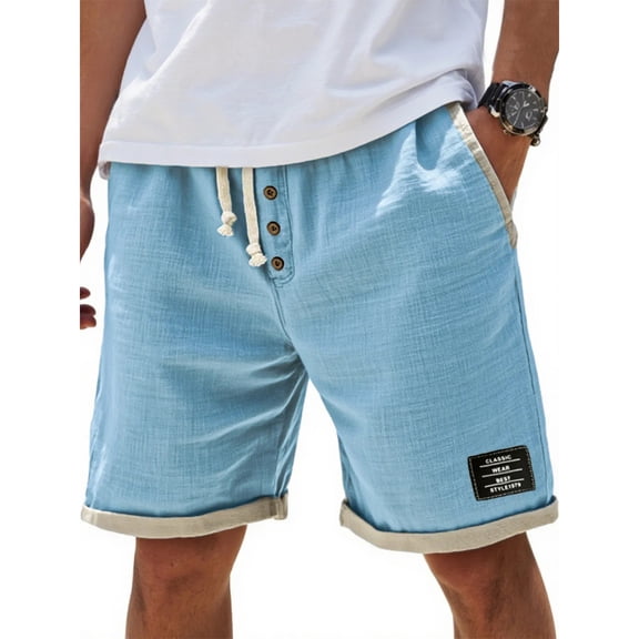 Hearthz Linen Shorts for Men Casual Elastic Waist Drawstring Summer Beach Vacation Shorts for Men with Pockets