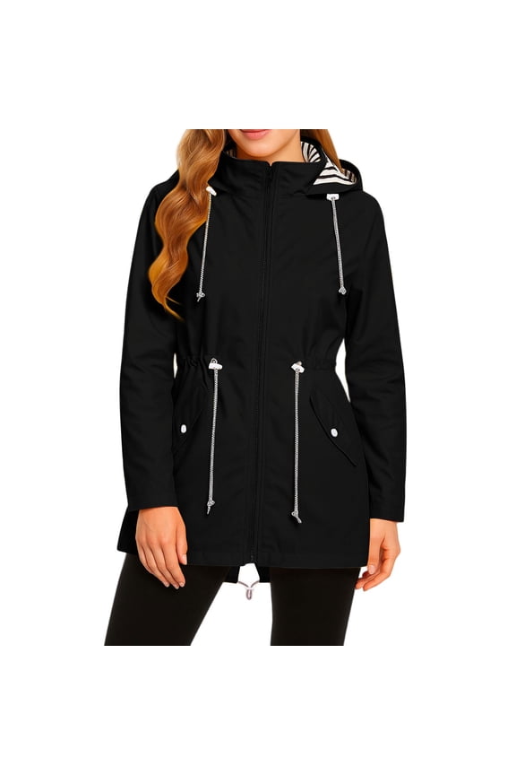 Long Rain Jacket Women Waterproof with Hood Zip Up Lightweight Windbreaker Spring Jackets for Women Women's Raincoats with Pockets