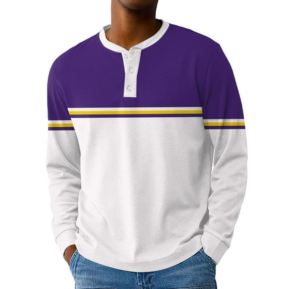 Hearthz Long Sleeve Henley Shirts for Men Fall 3-Button Color Block Men's T-Shirts Crew Neck Baseball Jersey