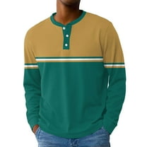Hearthz Long Sleeve Henley Shirts for Men Fall 3-Button Color Block Mens Casual Shirts Round Neck Baseball Tee Shirt