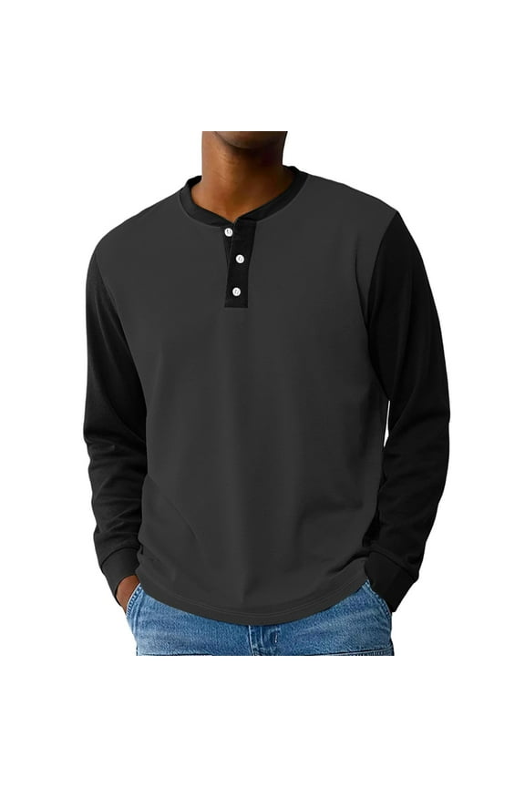 Long Sleeve Henley Shirts for Men Fall 3-Button Color Block Tshirts Shirts for Men O Neck Sports Baseball Jerseys T Shirts