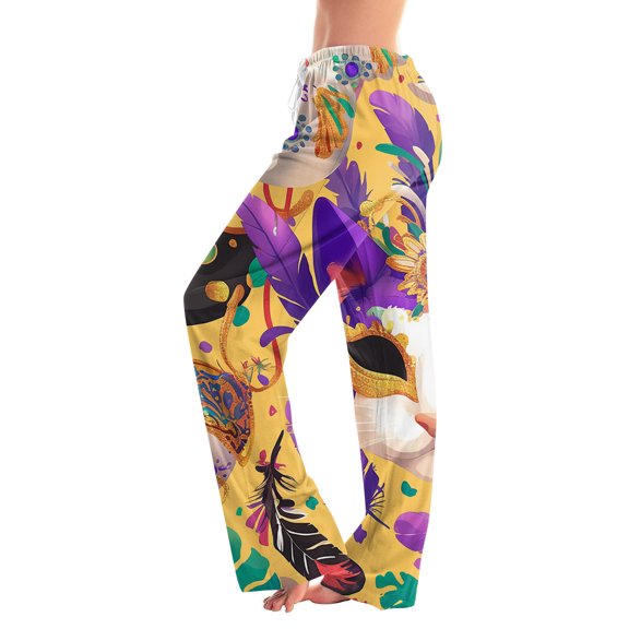 Hearthz Mardi Gras Pajama Pants Wide Leg Womens Pj Bottoms Drawstring Elastic Band Carnival Women's Lounge Pants