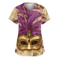 thumbnail image 1 of Hearthz Mardi Gras Scrubs for Women Fat Tuesday Carnival Womens Shirts V Neck Short Sleeve Nurse Uniform with Pocket S-5XL, 1 of 4