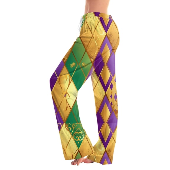 Hearthz Mardi Gras Women's Pajama Bottoms Wide Leg Pajama Bottoms Women Drawstring Elastic Band Carnival Comfy Lounge Pants Women