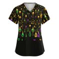 thumbnail image 1 of Hearthz Mardi Gras Women's Scrub Tops Fat Tuesday Carnival Shirts for Women V Neck Short Sleeve Nurse Working Uniforms with Pocket S-5XL, 1 of 6