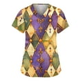 thumbnail image 1 of Hearthz Mardi Gras Workwear Scrubs Women Fat Tuesday Carnival Womens Shirts V Neck Short Sleeve Nurse Uniform with Pocket S-5XL, 1 of 4
