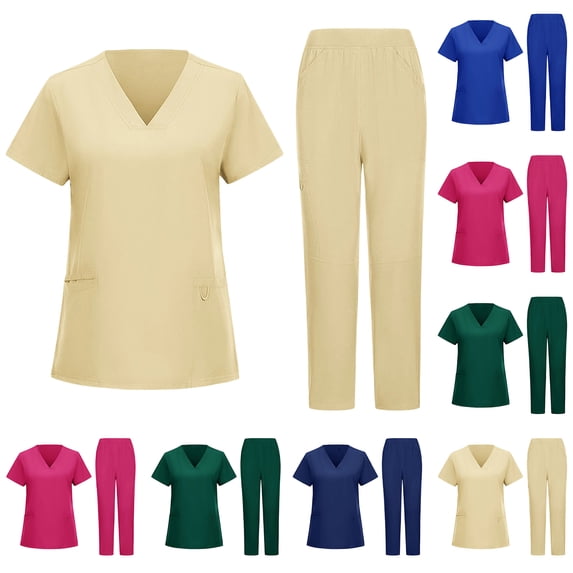 Hearthz Medical Scrubs Set for Women Classic V-Neck Top & Jogger Pants Scrub Sets for Woman