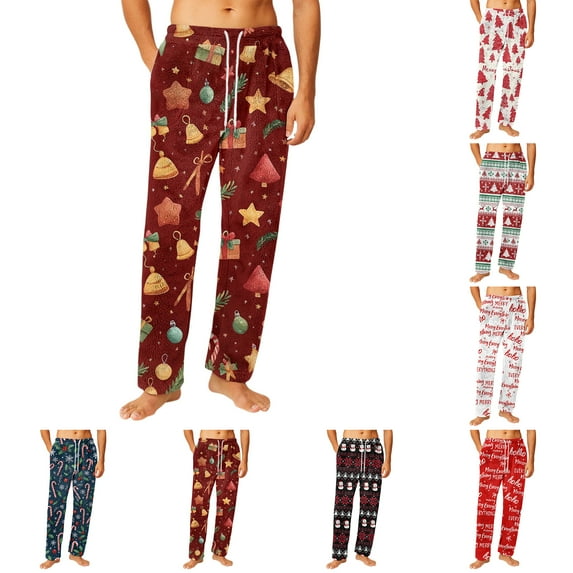 Hearthz Men Fleece Pajama Pants Christmas Winter Thick Thermal Drawstring Lounge Pants Sleep Bottoms Elastic Waisted Men's Pajama Pants with Pocket