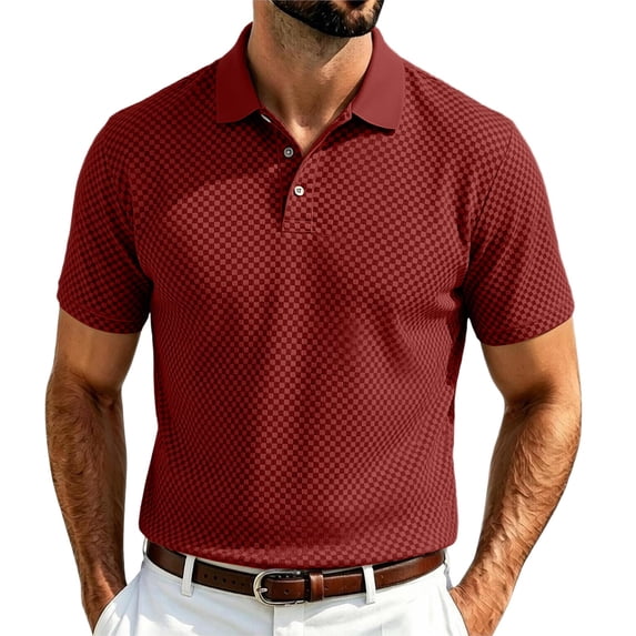 Hearthz Men Polo Shirts Short Sleeve 3 Buttons Lapel Men's Polo Shirts Textured Knit Mens Golf Polos Tennis Shirt Red M