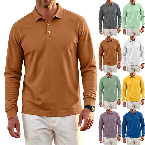 Hearthz Men Polo Shirts White Quick Dry Mens Shirts Long Sleeve Moisture Wicking Athletic Workout Golf Polos for Men