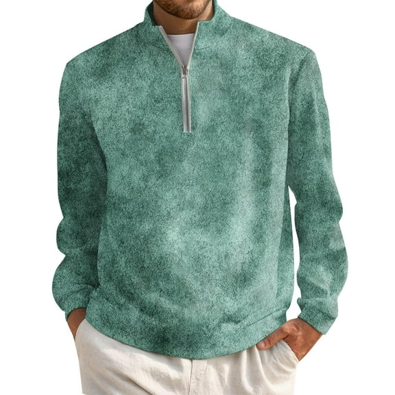 Hearthz Men's 1/4 Zip Up Pullover Mock Neck Long Sleeve Men's Sweatshirt Graphic Waffle Knit Casual Polo 1/4 Zip Sweatshirt