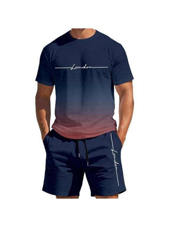 Men's 2 Piece Set Summer Outfits Gradient Men's Shirt and Shorts Set Athletic Casual Track Shorts Set