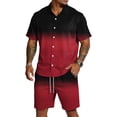 thumbnail image 1 of Hearthz Men's 2 Piece Short Sets Gradient Print Short Sleeve Button Down Shirt and Shorts Set Summer Casual Tracksuit with Pockets, 1 of 6