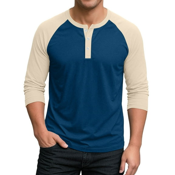 Hearthz Men's 3/4 Sleeve Baseball Raglan T-Shirts S-3XL,Big and Tall Henley Tops Cotton Sport Athletic Jersey Tee Shirt ,Navy S