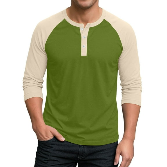 Hearthz Men's 3/4 Sleeve Baseball Raglan T-Shirts Summer Henley Shirts for Men Casual Cotton Sport Athletic Jersey Tee Tops ,Green S