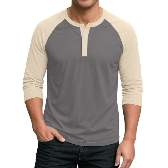 Hearthz Men's 3/4 Sleeve Baseball Raglan T-Shirts Summer Henley Shirts for Men Casual Cotton Sport Athletic Jersey Tee Tops ,Light Gray S