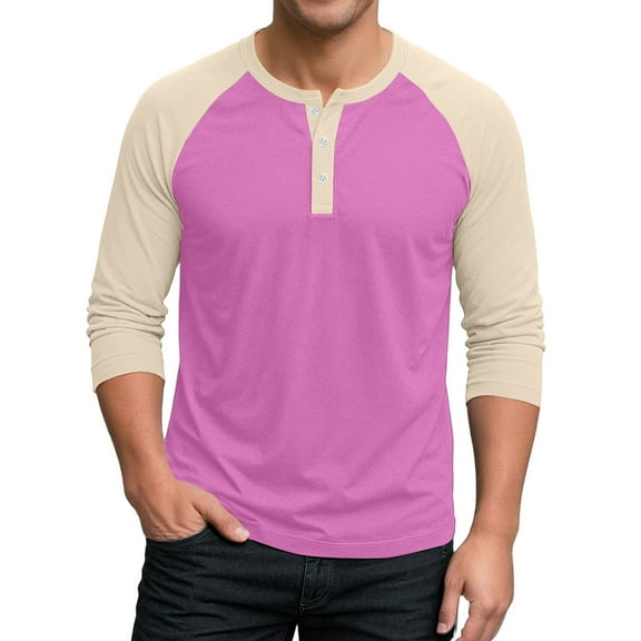 Hearthz Men's 3/4 Sleeve Baseball Raglan T-Shirts Summer Henley Shirts for Men Casual Cotton Sport Athletic Jersey Tee Tops ,Purple M