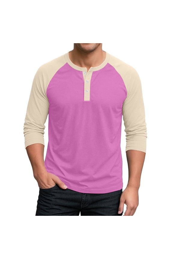 Men's 3/4 Sleeve Baseball Raglan T-Shirts Summer Henley Shirts for Men Casual Cotton Sport Athletic Jersey Tee Tops ,Purple XL