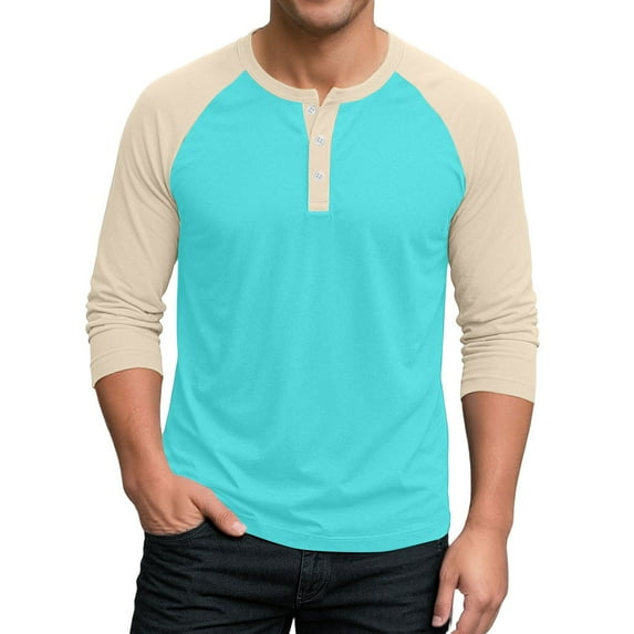 Hearthz Men's 3/4 Sleeve Baseball Raglan T-Shirts Summer Henley Shirts for Men Casual Cotton Sport Athletic Jersey Tee Tops ,Turquoise S