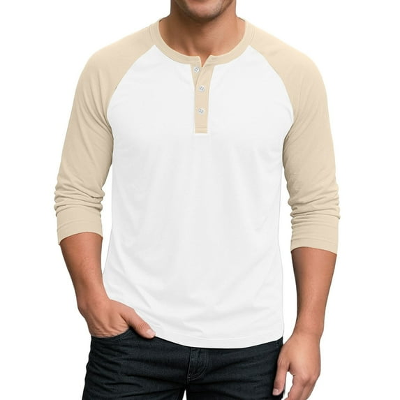 Hearthz Men's 3/4 Sleeve Baseball Raglan T-Shirts Summer Henley Shirts for Men Casual Cotton Sport Athletic Jersey Tee Tops ,White XXXL