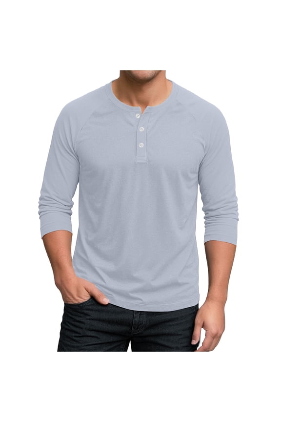 Men's Baseball T-Shirts 3/4 Sleeve V Neck Button Up Henley Baseball Jersey Men Mens Casual Slim Fit T-Shirts Henley Shirts ,Light Gray L
