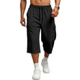 thumbnail image 1 of Hearthz Men's Capri Pants Baggy Wide Leg Below Knee Summer 3/4 Below Knee Capri Pants Drawstring Lightweight Cargo Shorts Men Black XL, 1 of 9