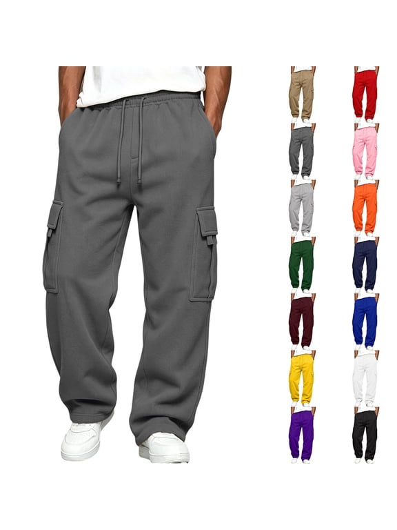 Men’s Cargo Sweatpants Drawstring Elastic Waist Sweat Pants for Mens Baggy Lightweight Gym Athletic Workout Men’s Lounge Pants with Pockets Black XXL