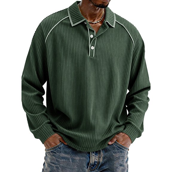 Hearthz Men's Corduroy Button Down Shirts Long Sleeve Mens Shirts Lightweight Running Gym Basketball Jersey Dark Green XXL