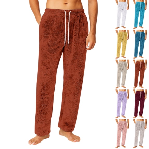Hearthz Men's Fleece Pajama Pants Sky Blue Winter Thick Thermal Drawstring Lounge Pants Sleep Bottoms Elastic Waisted Mens Pajamas Pants with Pocket