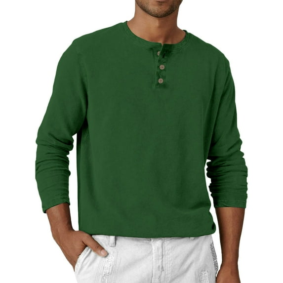 Hearthz Men's Henley Shirts Long Sleeve Fall 3-Button Solid Color Workout Shirts for Men Crewneck Sports Baseball Jerseys T Shirts
