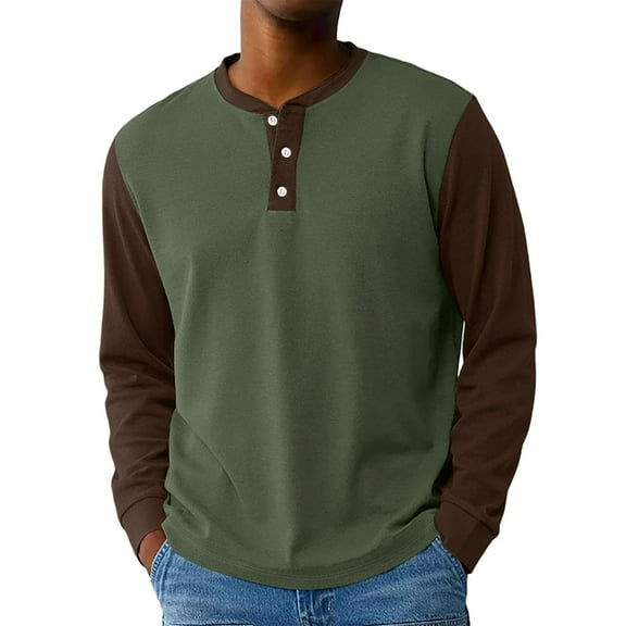Hearthz Men's Henley T-Shirt Long Sleeve Fall 3-Button Color Block Mens Cotton T Shirts Crew Neck Baseball Cotton T Shirts