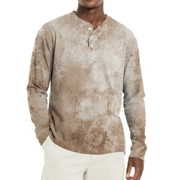 Hearthz Men's Henley T-Shirt Long Sleeve Fall 3-Button Graphic T Shirts for Man Crewneck Baseball Tee Shirt